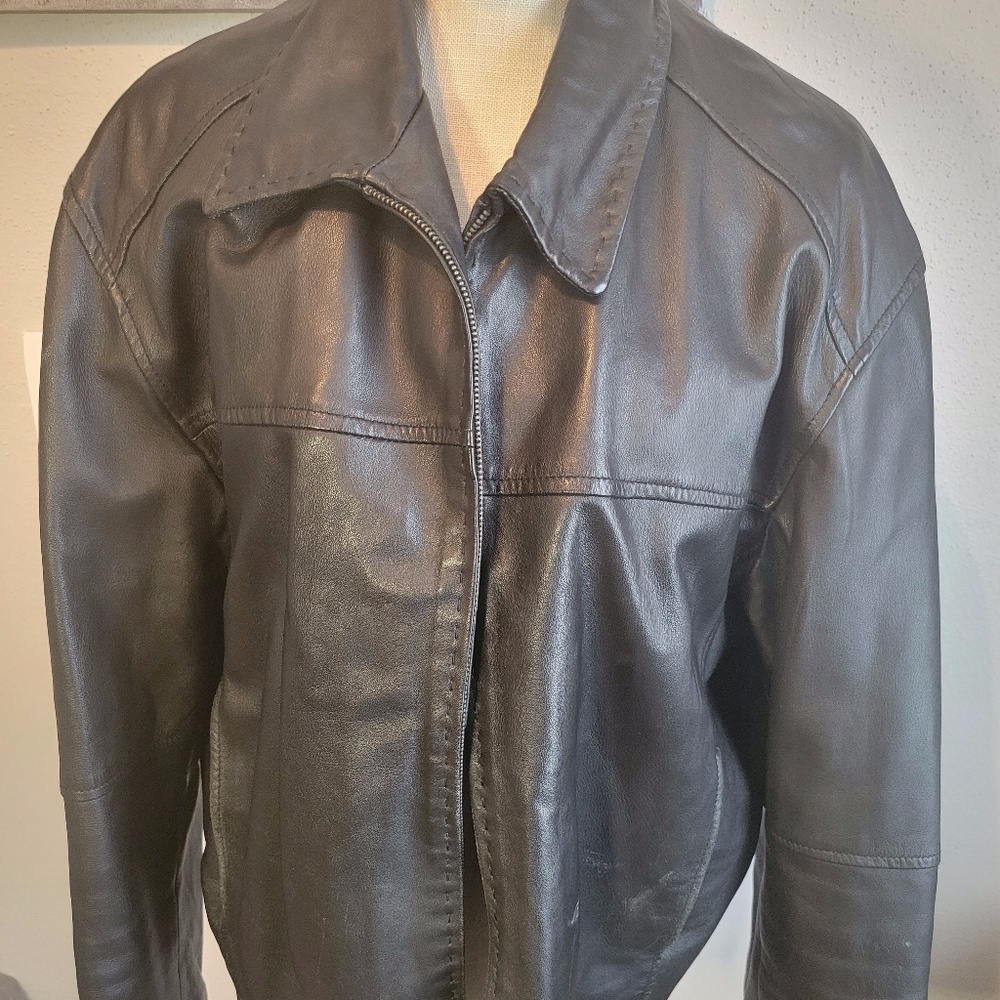 Kenneth Cole Reaction Men's Genuine Leather Black Jacket Size XL